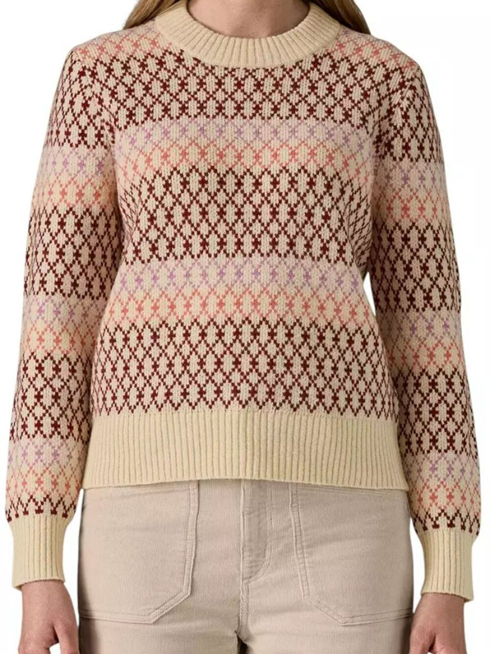 Patagonia Cream Crewneck Fair Isle Recycled Wool-Blend Sweater Size S NWT